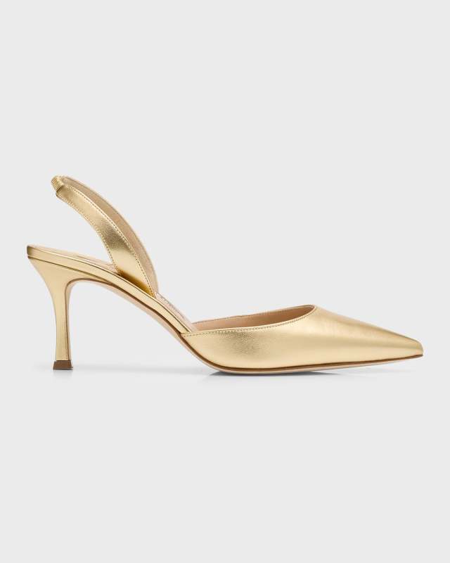 Carolyne Metallic Leather Mid-Heel Slingback Pumps